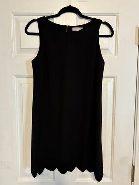 Monteau Black Sleeveless Shift Dress with Scallop Hem